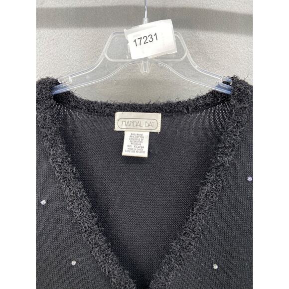 Mandal Bay Cardigan Womens Sz XL Christmas Holiday Trees Beads Santa Hat Black - Picture 9 of 9